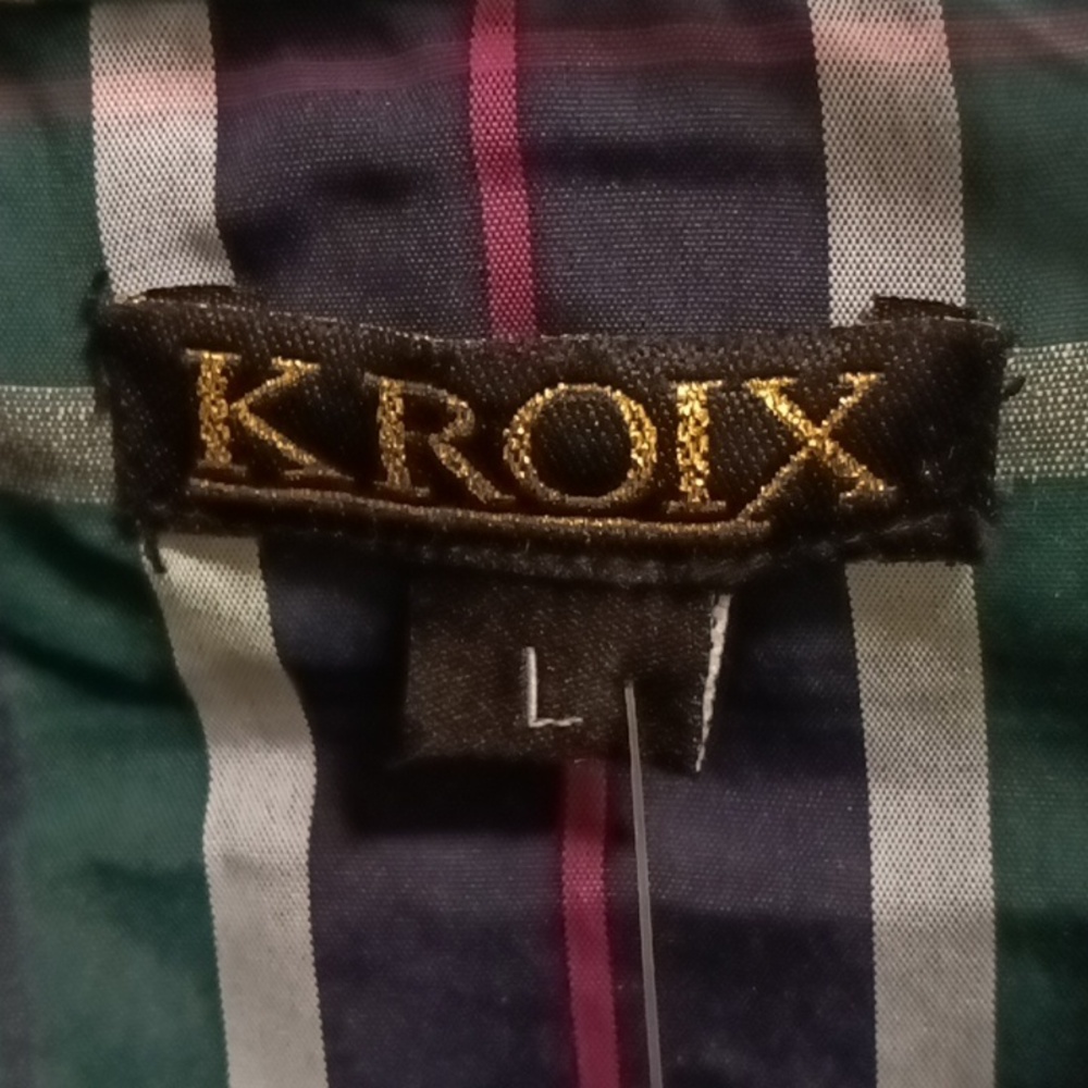NWT KROIX polyester l/s cropped plaid blouse Size Large